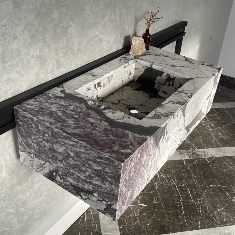 Calacatta Viola Marble Bathroom Vanity Sink - Hand Assembled