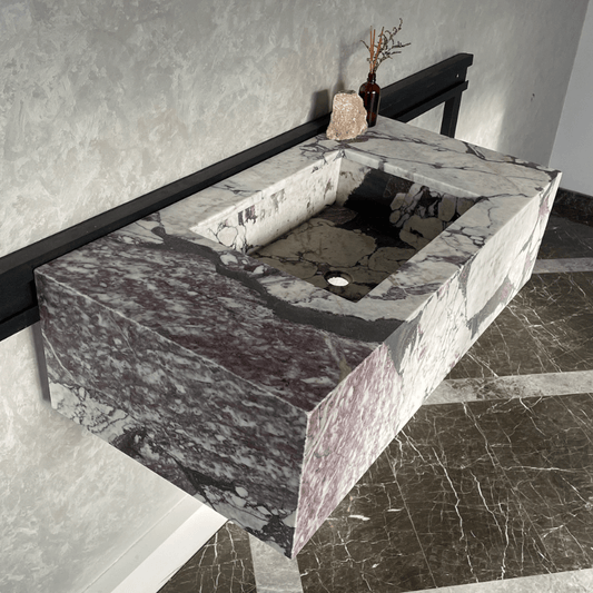 Calacatta Viola Marble Bathroom Vanity Sink - Hand Assembled