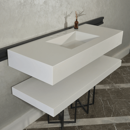 Handcrafted White Polished Engineered Quartz Sink With Shelf