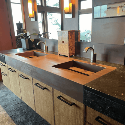 Premium Metal Corten Engineered Porcelain Double Basin Sink 58.3x19.3 - Industrial