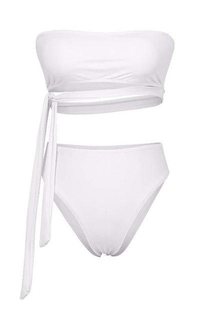 Bandeau Bikini High Wiast Set Swimsuit Women Bandage Swimwear Women Sports Bathing Off Shoulder Two Pieces Set Biquini
