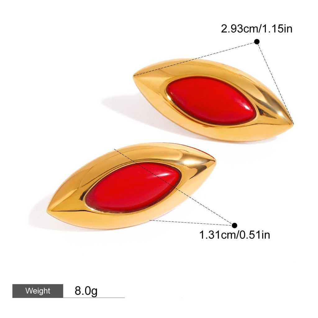 18K gold geometric oval inlaid gemstone design exquisite dazzling earrings