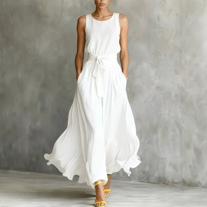 Women's Lace-Up Waist-Cinching Sleeveless Maxi Dress