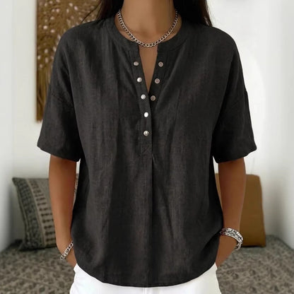 Women's Solid Color Loose-Fit Short-Sleeve Pullover Top