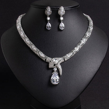 S925 Silver & Zircon Snake Necklace and Earring Set