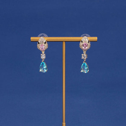 Snake-Shaped Titanium Steel Stud Earrings with Diamond Accents