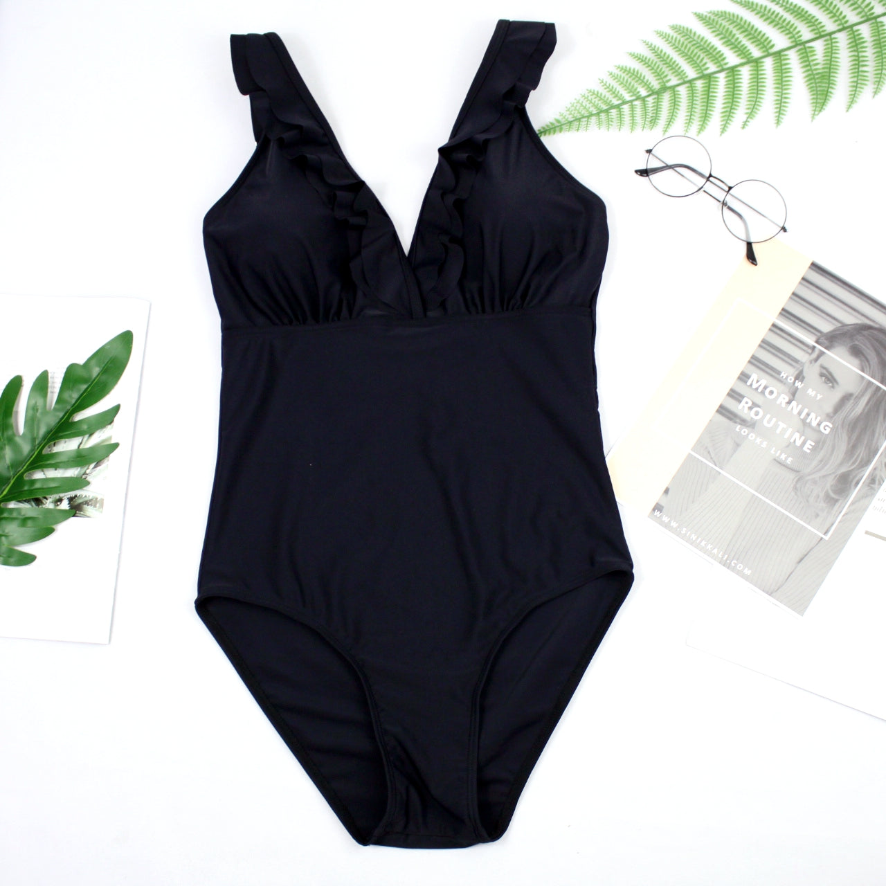 Swimsuit Sexy Siamese V neck Flounce Swimsuit Swimsuit Women Swimsuit
