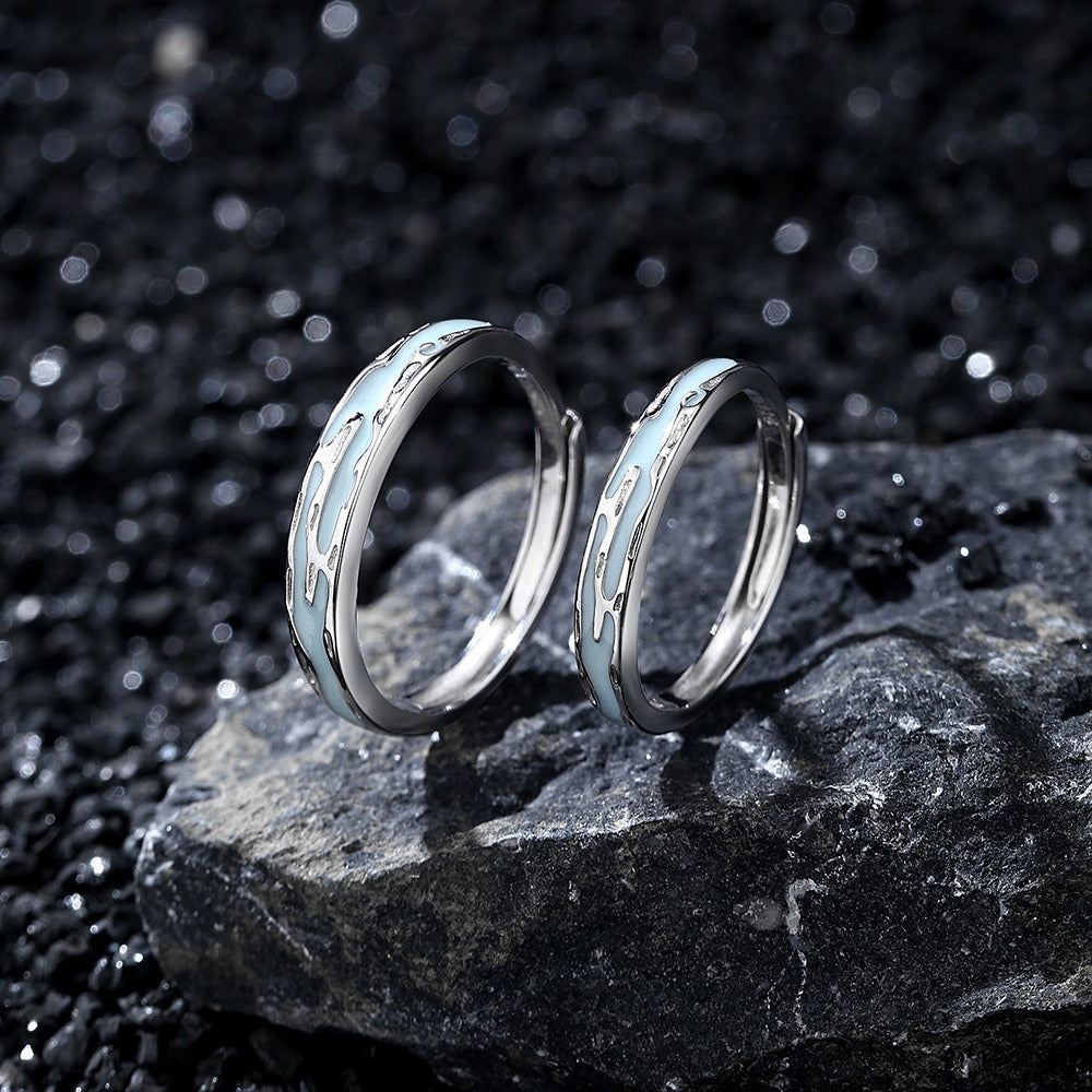 S925 sterling silver Jiangnan Misty Rain fluorescent couple ring