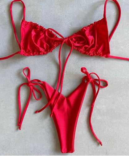 Pleated Bikini High Cut Swimwear Women Triangle two piece set Knot Swimsuit Women Brazilian Bathing Suit Micro Beach Wear
