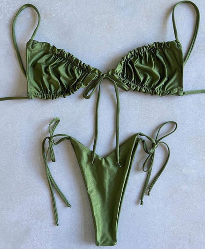 Pleated Bikini High Cut Swimwear Women Triangle two piece set Knot Swimsuit Women Brazilian Bathing Suit Micro Beach Wear