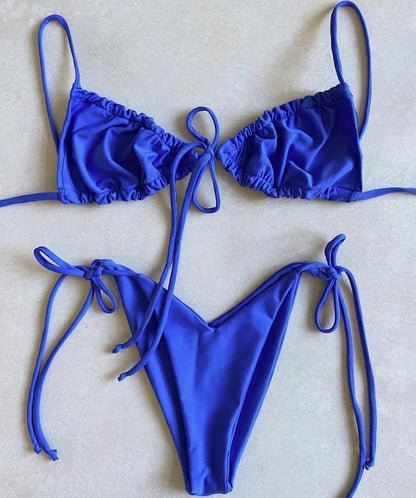 Pleated Bikini High Cut Swimwear Women Triangle two piece set Knot Swimsuit Women Brazilian Bathing Suit Micro Beach Wear