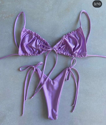 Pleated Bikini High Cut Swimwear Women Triangle two piece set Knot Swimsuit Women Brazilian Bathing Suit Micro Beach Wear