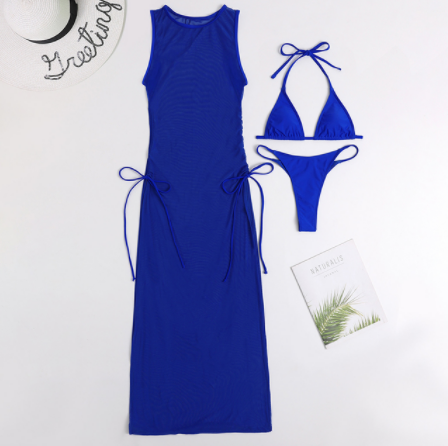 Black 3 pieces set High neck swimwear Women swimsuit cover-ups for women Skirts bikini Halter triangle bathing suit