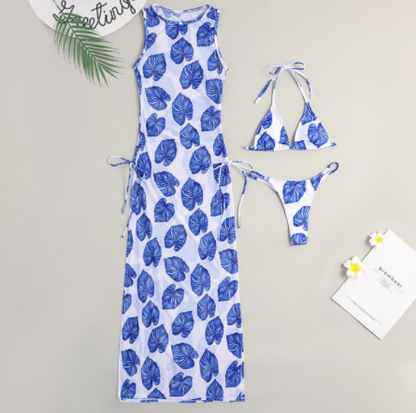 Black 3 pieces set High neck swimwear Women swimsuit cover-ups for women Skirts bikini Halter triangle bathing suit