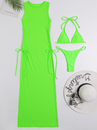 Black 3 pieces set High neck swimwear Women swimsuit cover-ups for women Skirts bikini Halter triangle bathing suit