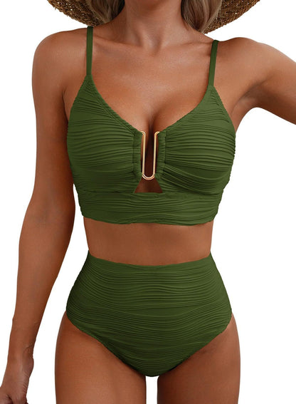 Women's Solid Color Gathering Swimsuit
