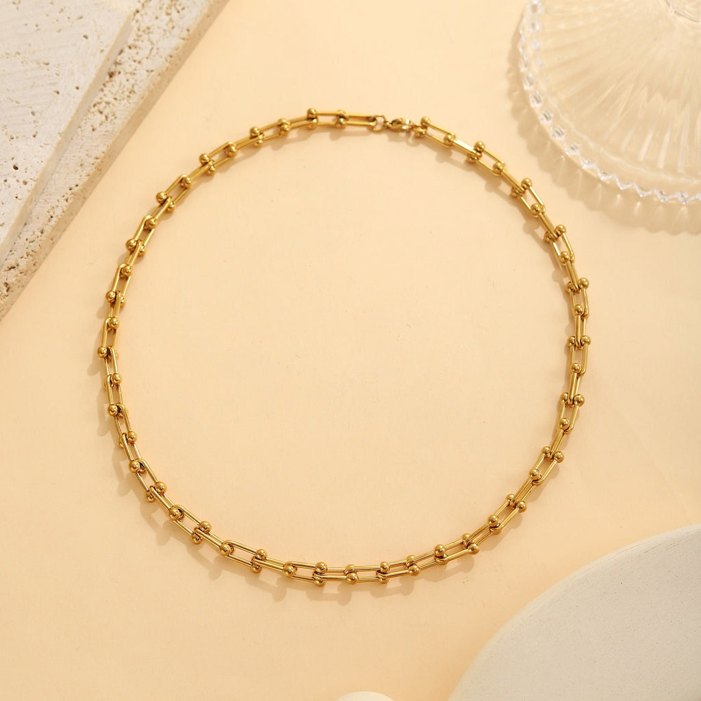 18k gold U-shaped horseshoe clasp bracelet necklace