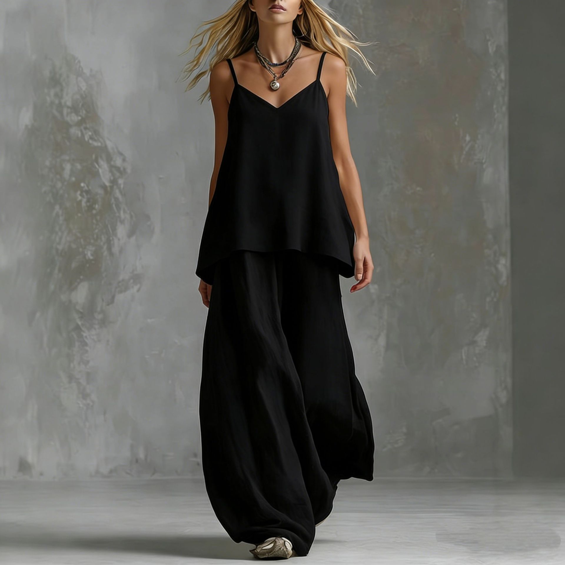 Women's Sleeveless Elegant Pantsuit – Off-Shoulder 2-Piece Suit Set