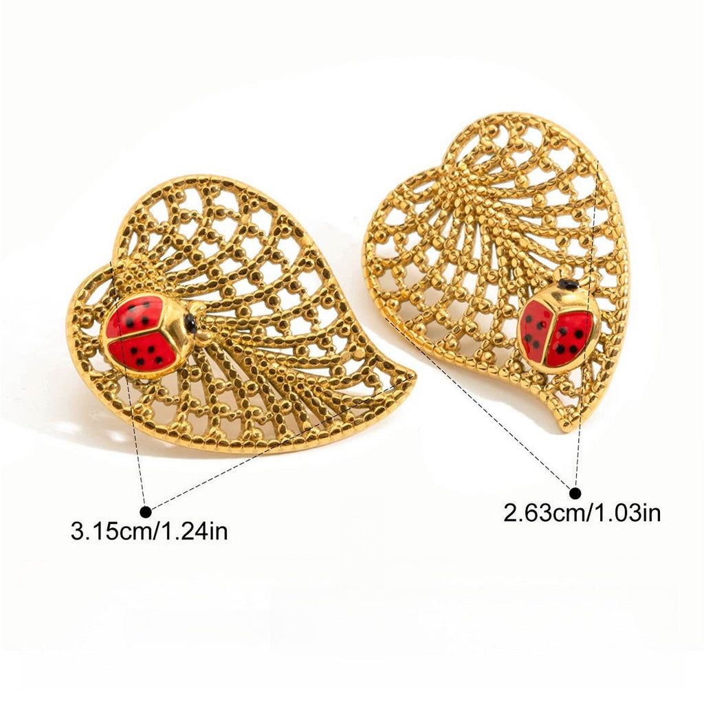 18K gold classic ladybug and leaf earrings