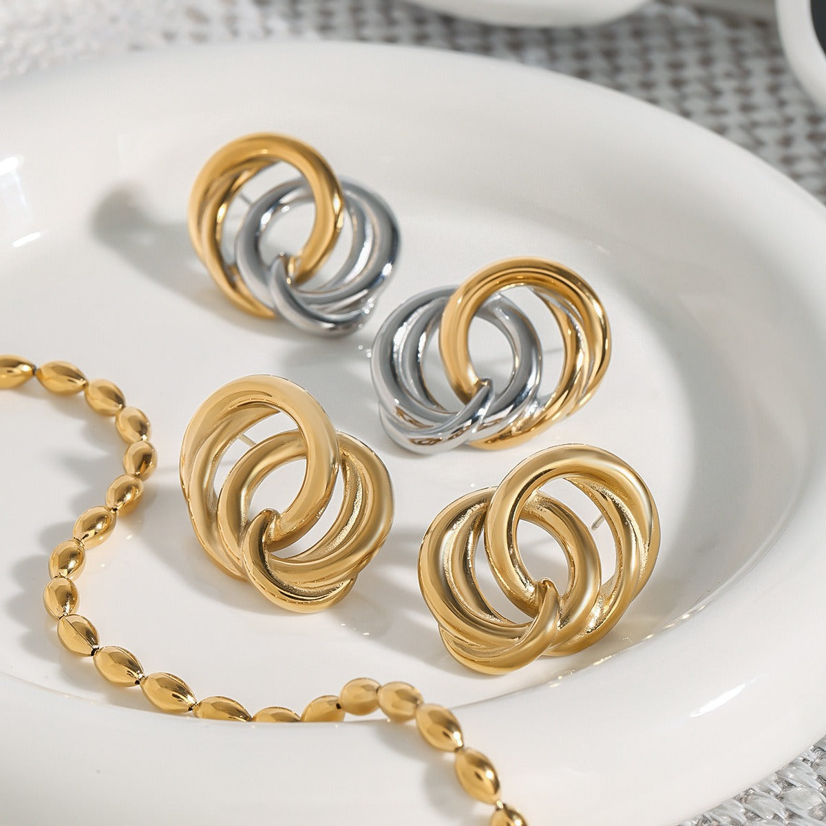 18K gold ring-shaped interlocking earrings with simple personality