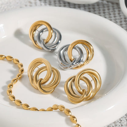 18K gold ring-shaped interlocking earrings with simple personality