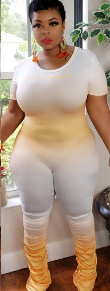 Plus Size Sexy Gradient Zipper Short Sleeve Pleated Trousers One-Piece Nightclub Uniforms