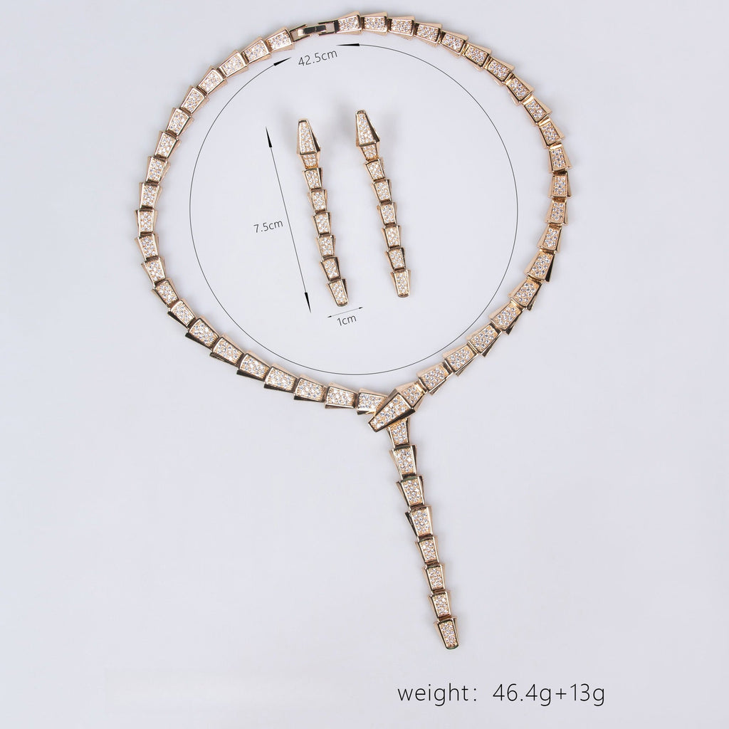 18K Gold Snake-Style Necklace and Earring Set