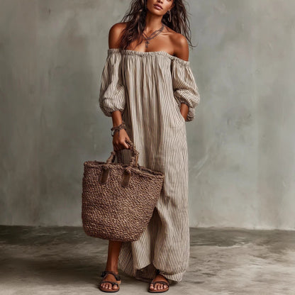 Women's Off-Shoulder Long-Sleeve Maxi Dress