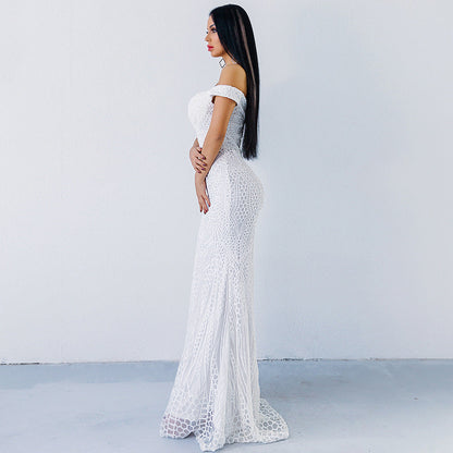 Women Clothing Dress Sexy Sequined Tube Top Mopping Banquet Party Evening Dress Fishtail Dress Prom Formal Gown