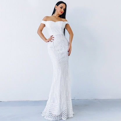 Women Clothing Dress Sexy Sequined Tube Top Mopping Banquet Party Evening Dress Fishtail Dress Prom Formal Gown