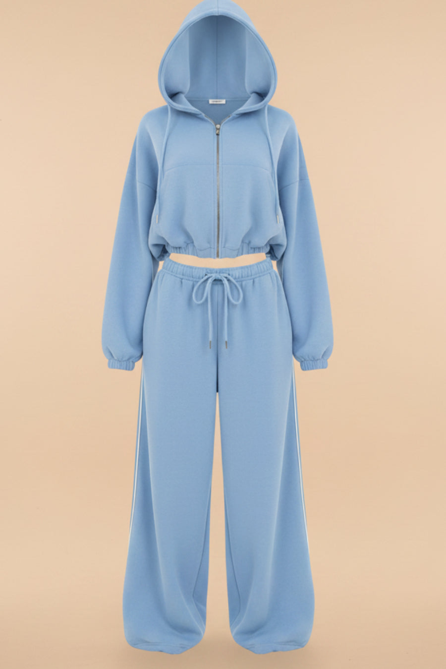 Women's Oversized Cropped Zip-Through Hoodie & Wide-Leg Sweatpants Set