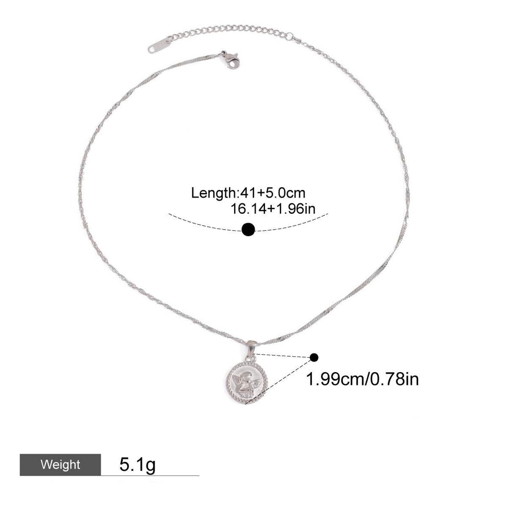 Round necklace with angel pattern design, classic and fashionable