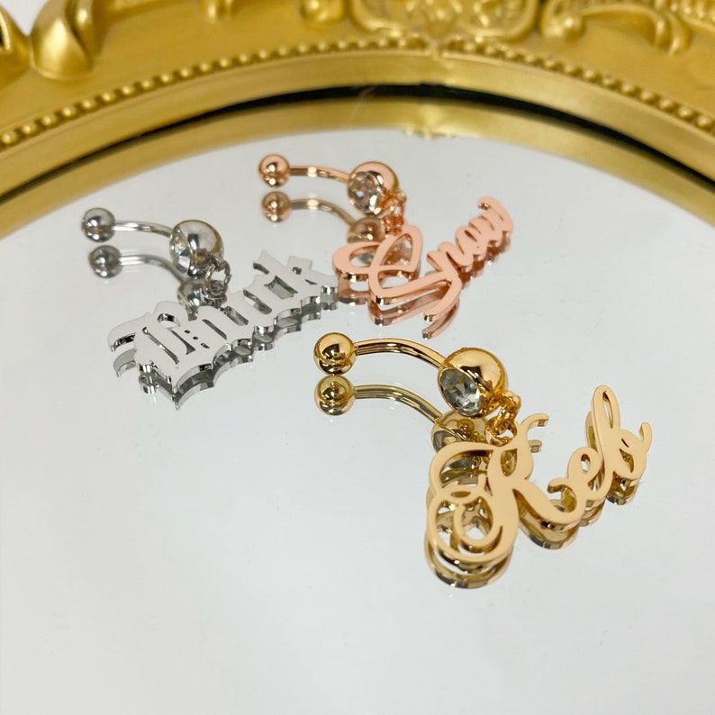 Custom Engraved Script Name Belly Ring