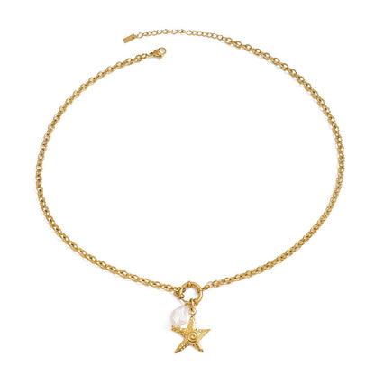 18K gold starfish with pearl design exquisite and noble necklace