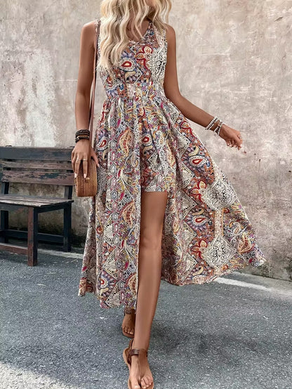 Women's Printed V-Neck Sleeveless Jumpsuit – Vacation Chic