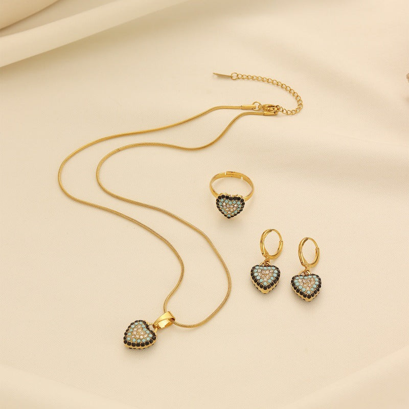 Crystal Heart Evil Eye Jewelry Set