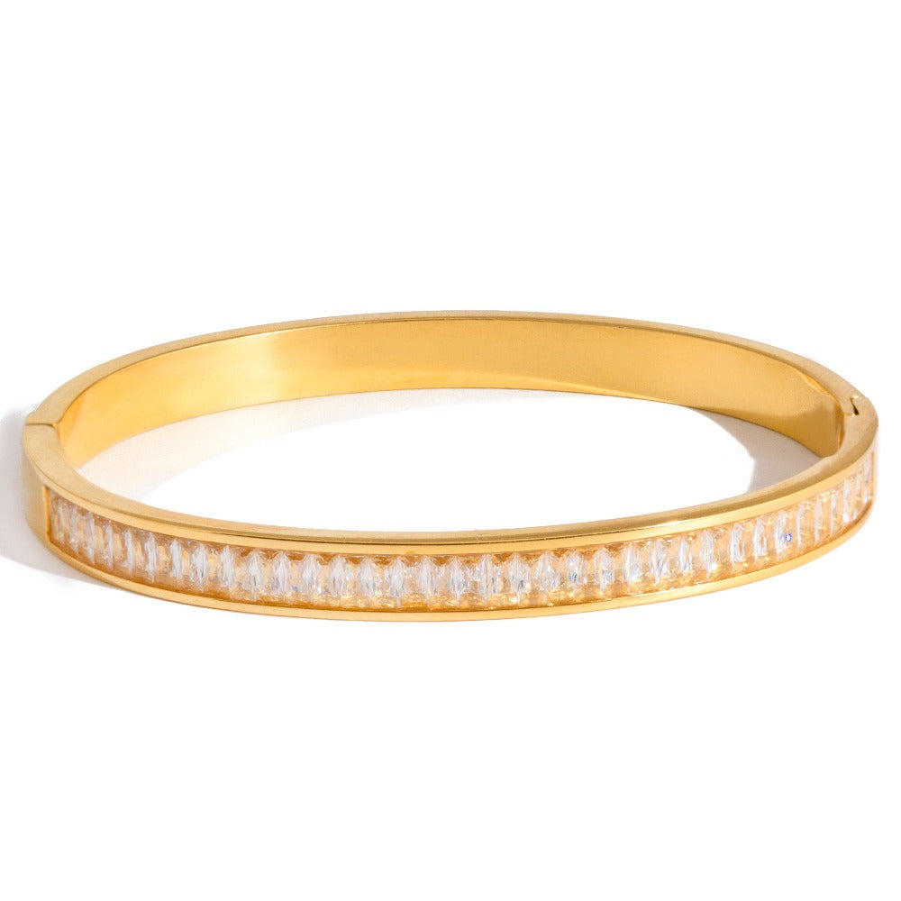 18K gold-plated titanium steel bracelet with rhinestones