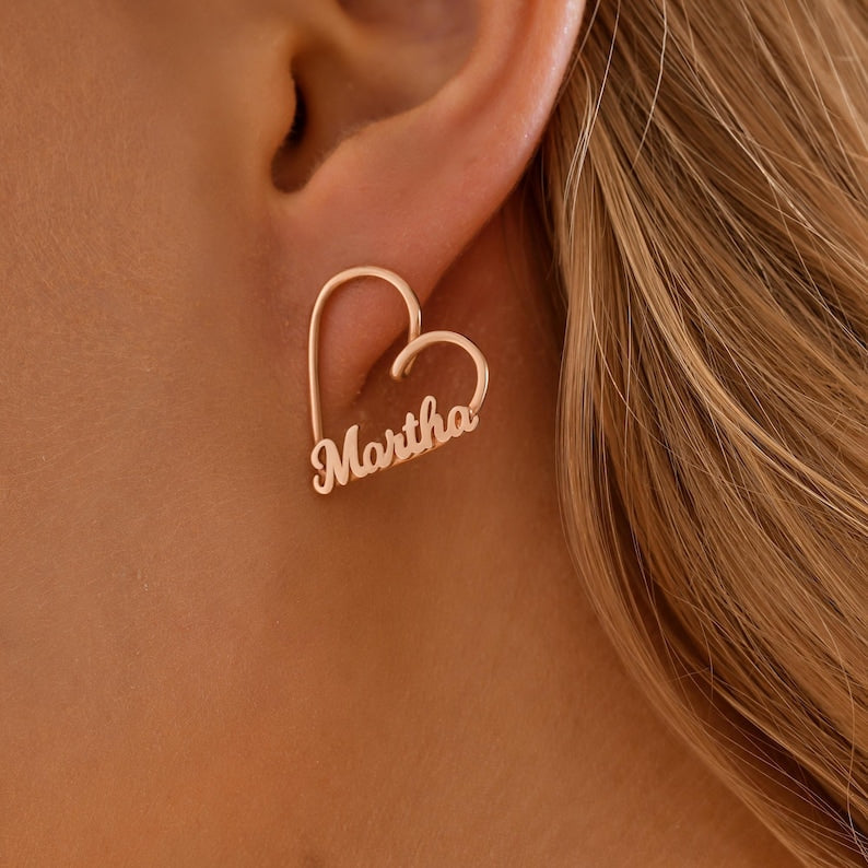 Heart Name Stud Earrings