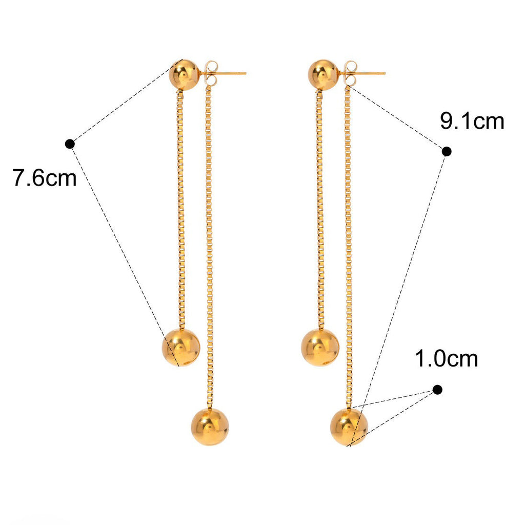 18K gold noble round beads with tassel design light luxury style earrings