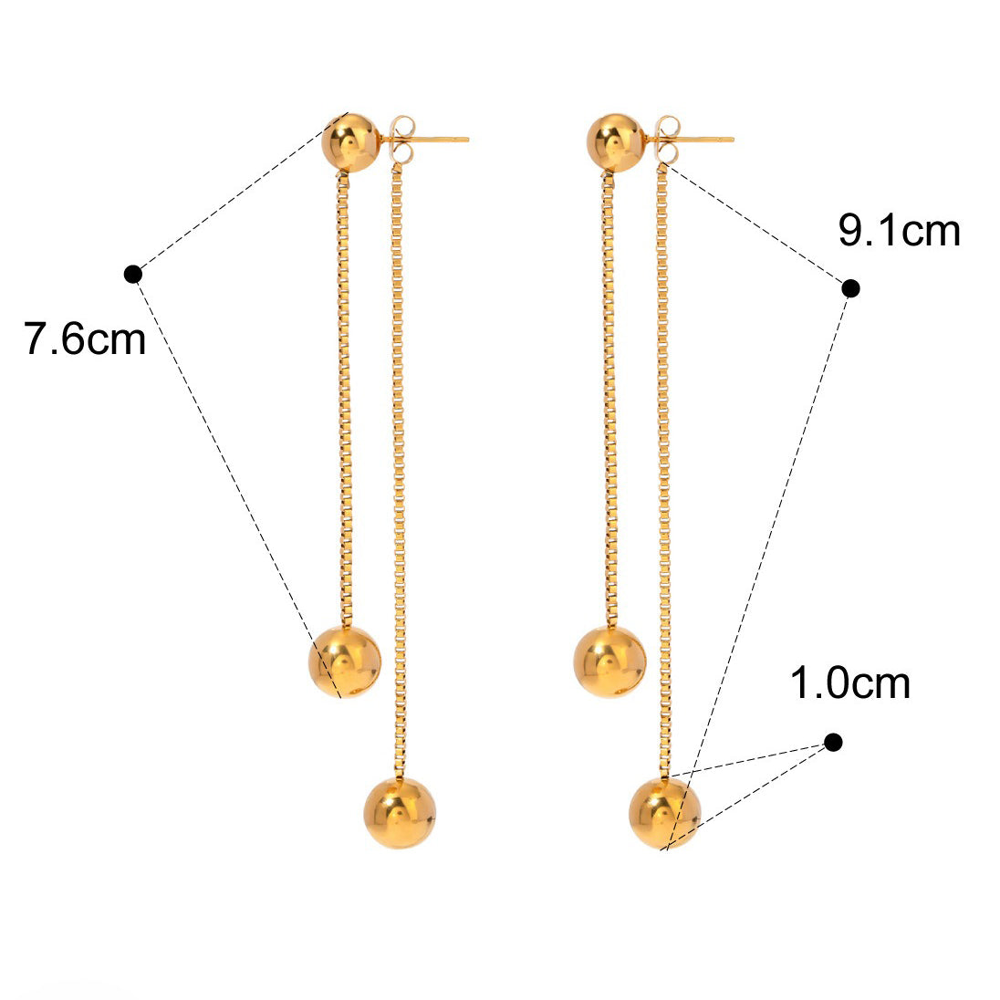 18K gold noble round beads with tassel design light luxury style earrings