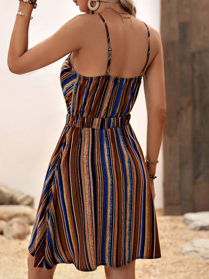 Women’s Deep V-Neck Striped Slip Dress