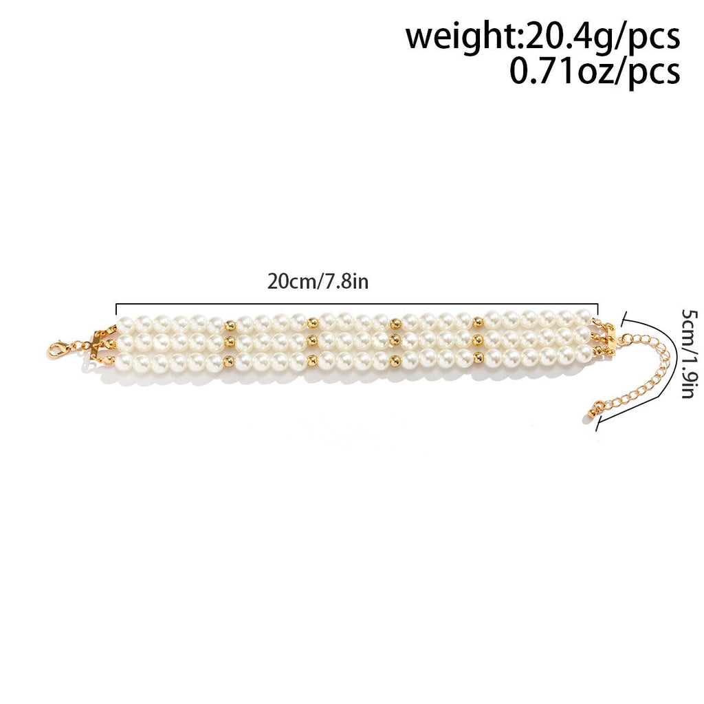 Contrast color round beads geometric handmade multi-layer imitation pearl beaded anklet