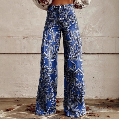 Women's Printed Flare Pants – Mid-Waist Full Length Plus Size