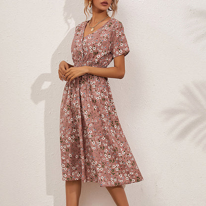 V-Neck Floral Print A-Line Satin Maxi Dress | 8 Colors