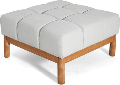 Square White Upholstered Ottoman Featuring Dense Foam