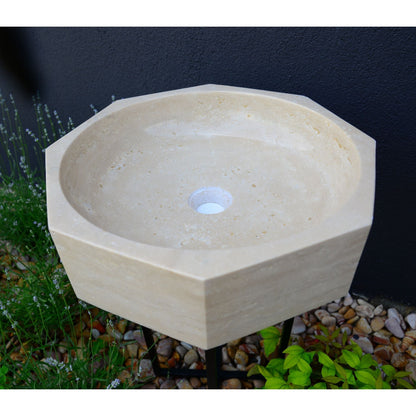 Handmade Turkish Travertine Octagon Bathroom Sink Hand Carved
