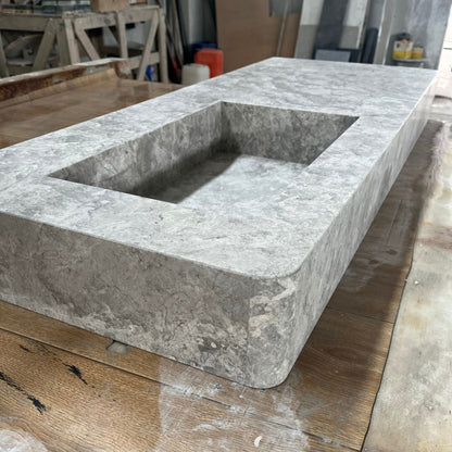 Tundra Grey Marble Handcrafted Vanity Sink - Luxury Bathroom