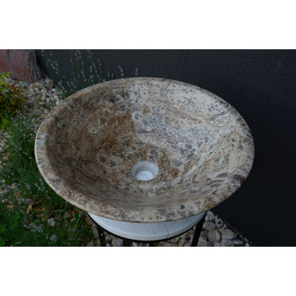 Valencia Travertine Conical Stone Vessel Sink Handmade Carved