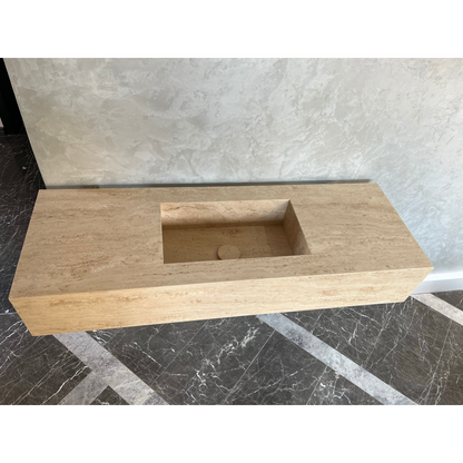Travertine Beige Handcrafted Custom Bathroom Vanity Sink - Vein-Cut Natural Stone