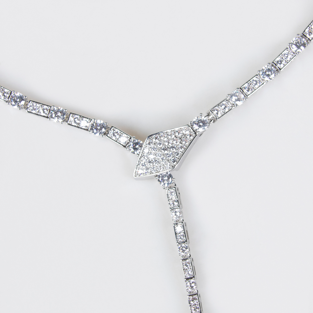 S925 Silver Snake-Shaped Necklace Set with Full Zirconia Pave